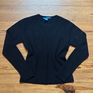 White + Warren black cashmere knit classic preppy crew sweater SIZE S
